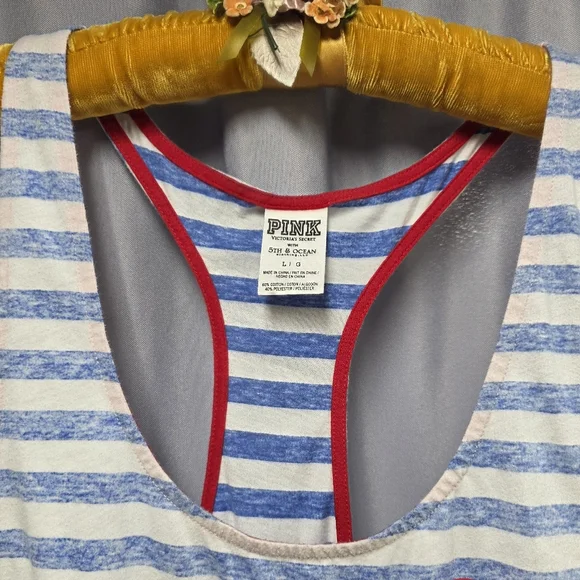 Women's V.S. Pink Striped Blue and White Cubs Tank Top - Picture 8 of 8